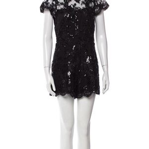 Alice + Olivia Black Sequin Lace Romper
